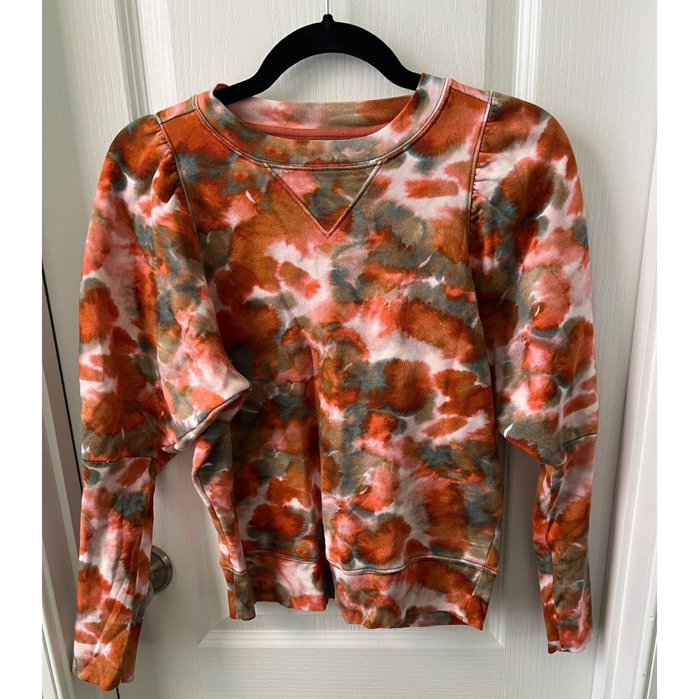 Marie‎ Oliver Womens Pullover Sweatshirt Tie Dye Puff Sleeve Pima Cotton Size S